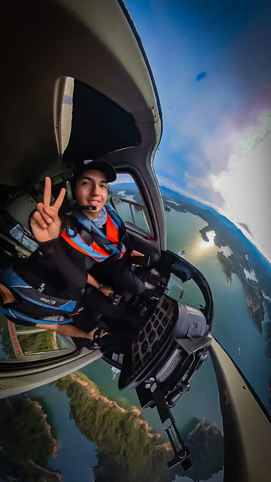 Momento dentro del helicóptero