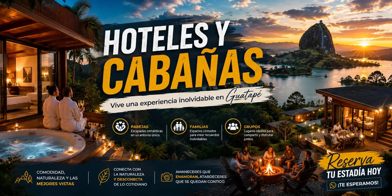 Publicidad de hoteles y cabañas en Guatapé