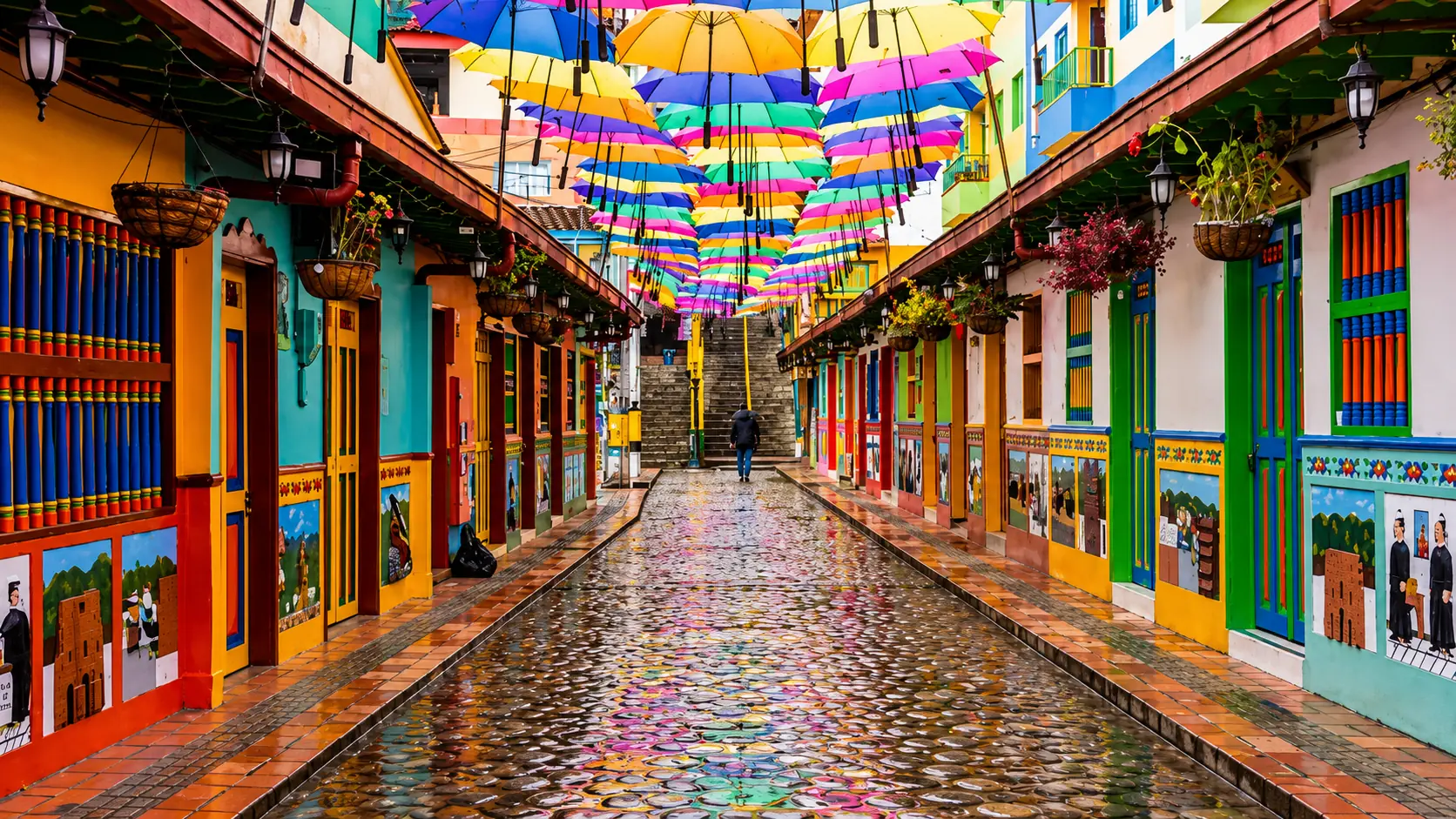 Calle de los paraguas en Guatapé