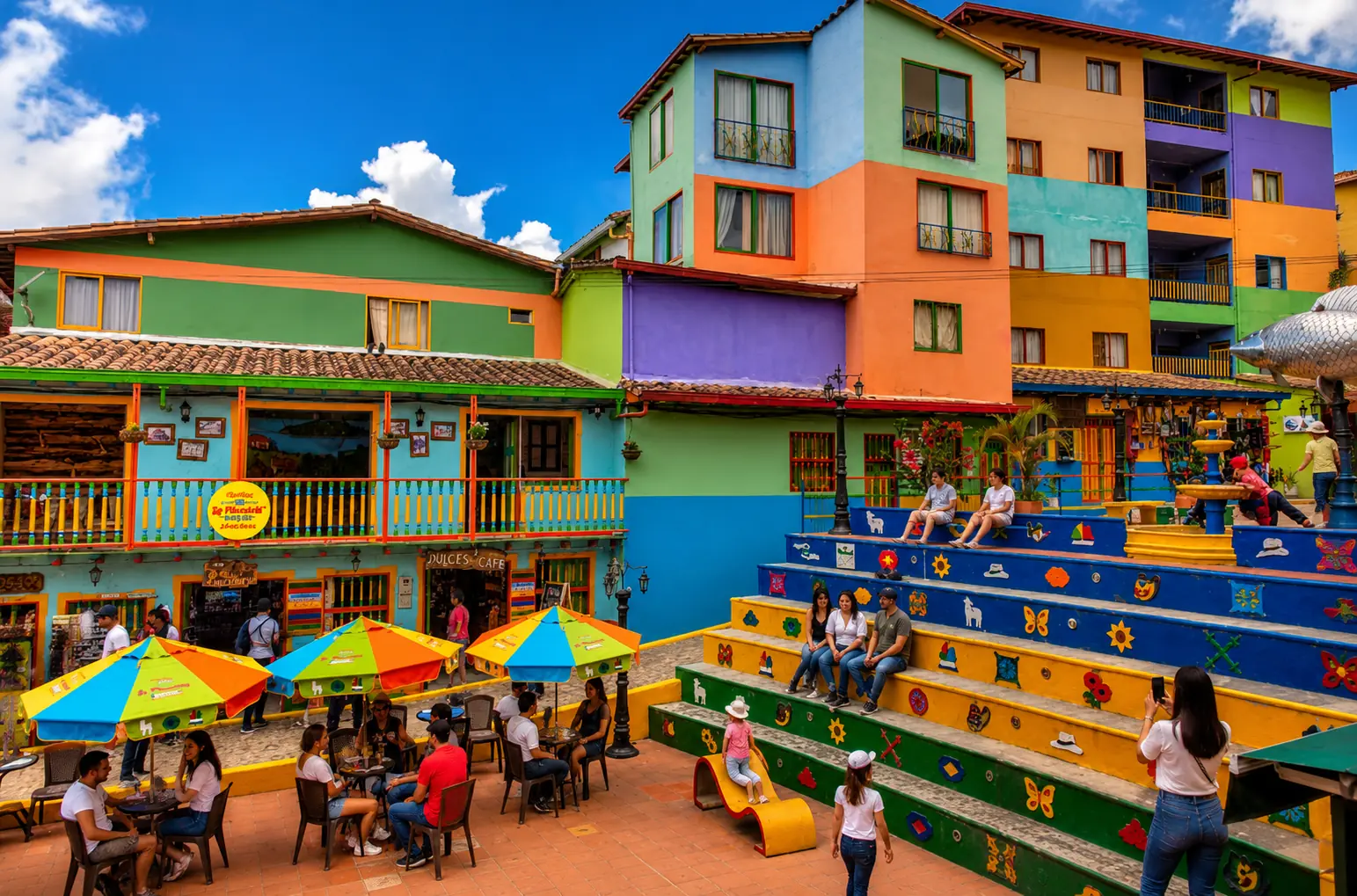 Plaza llena de color en Guatapé